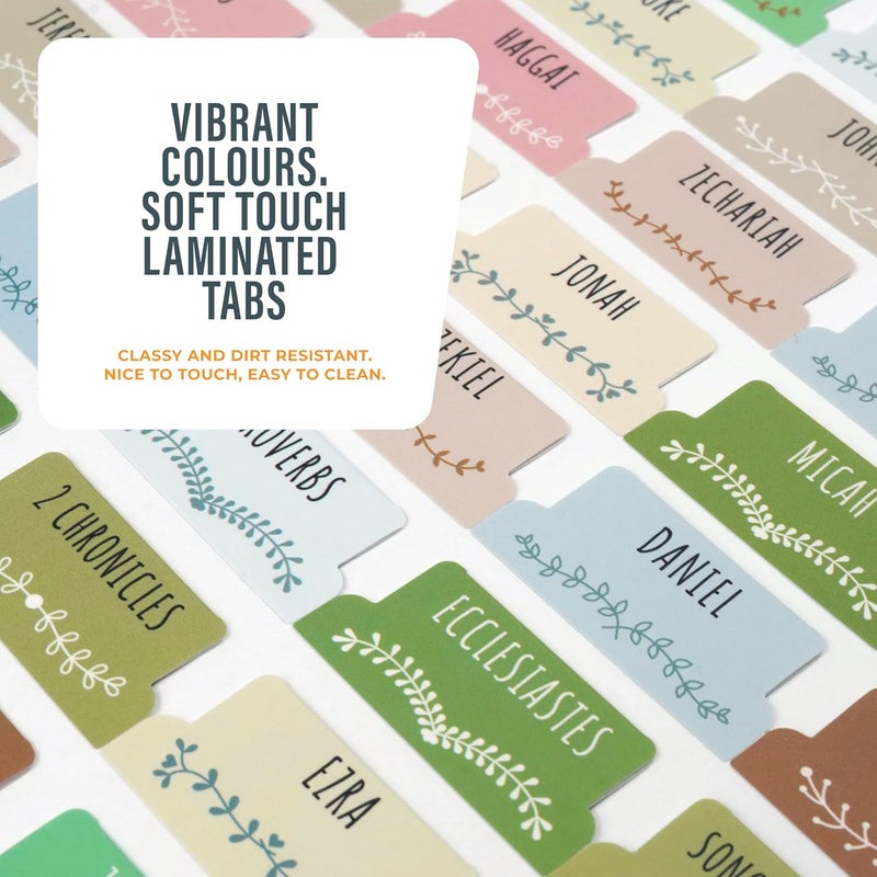 OFFILICIOUS Green, Blue & Pink Bible Book Tabs, 100 Soft-Touch, Laminated Bible Tabs for Jesus Bible, Bible Accessories, Protestant & Catholic Bible Tabs, Bible Tabs for Women & Men - Image 5